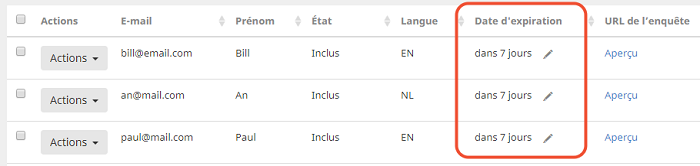 date d'expiration dans l'aperçu des contacts