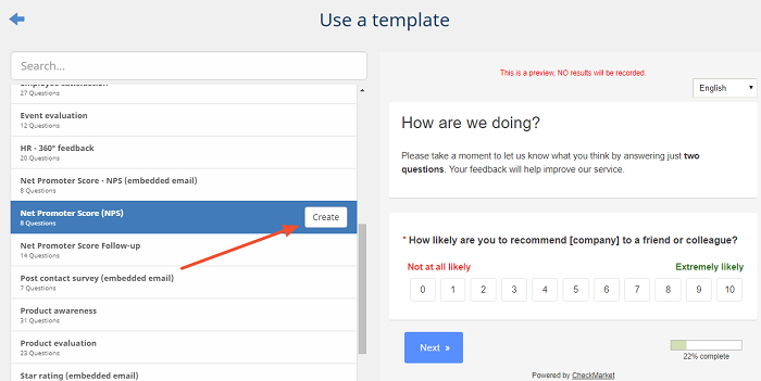 create a survey from a template