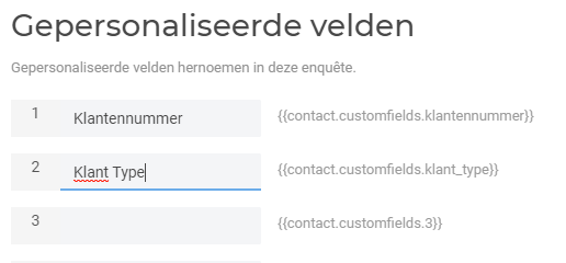 gepersonaliseerde velden hernoemen - distributieoverzicht