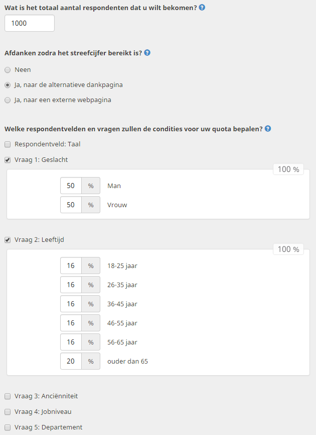 quota aanmaken voor de eerste keer