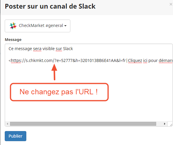 poster sur Slack message URL
