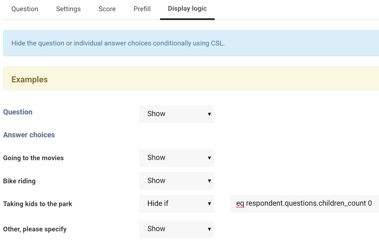 New: Question Display Logic