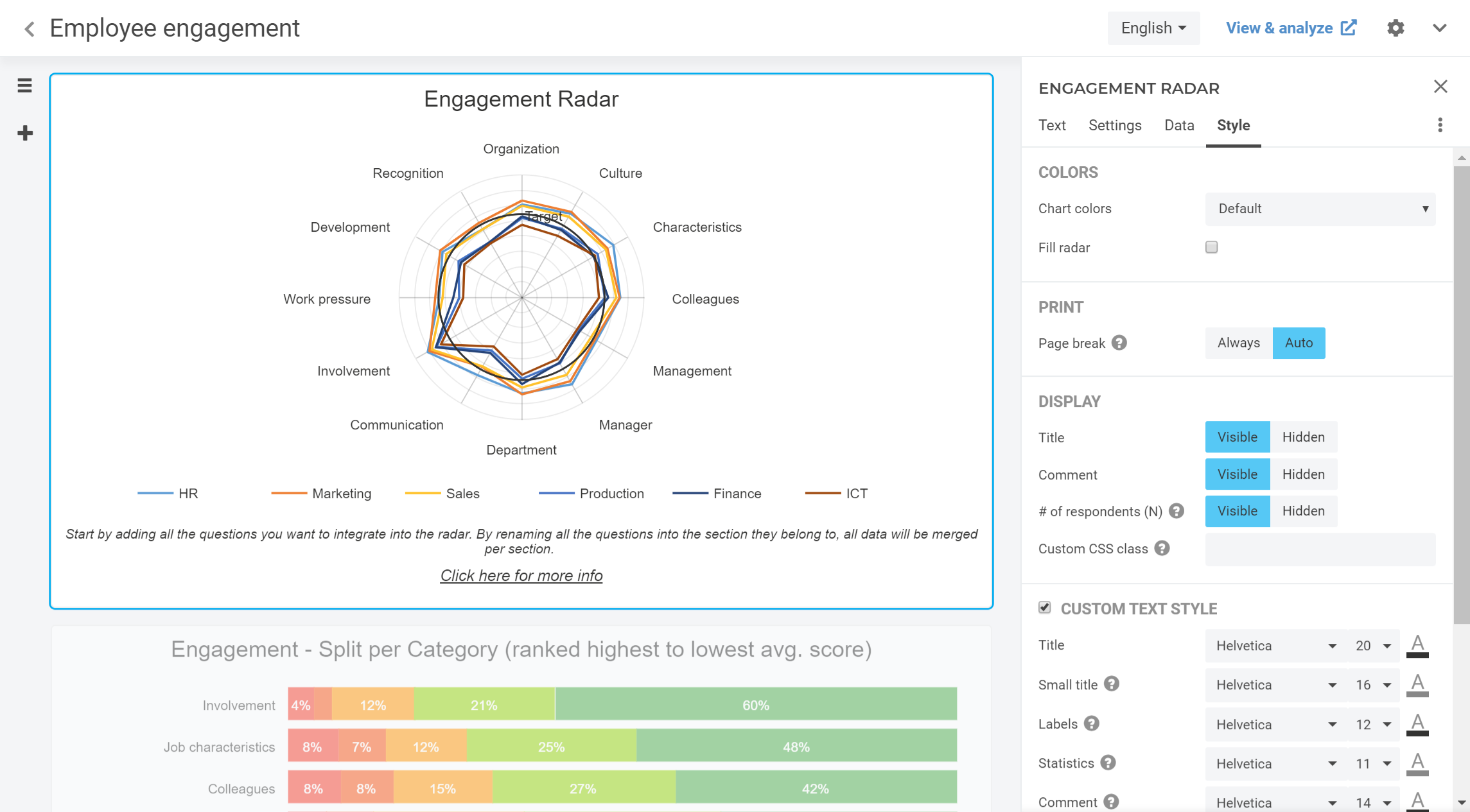 CheckMarket employee engagement report spider chart