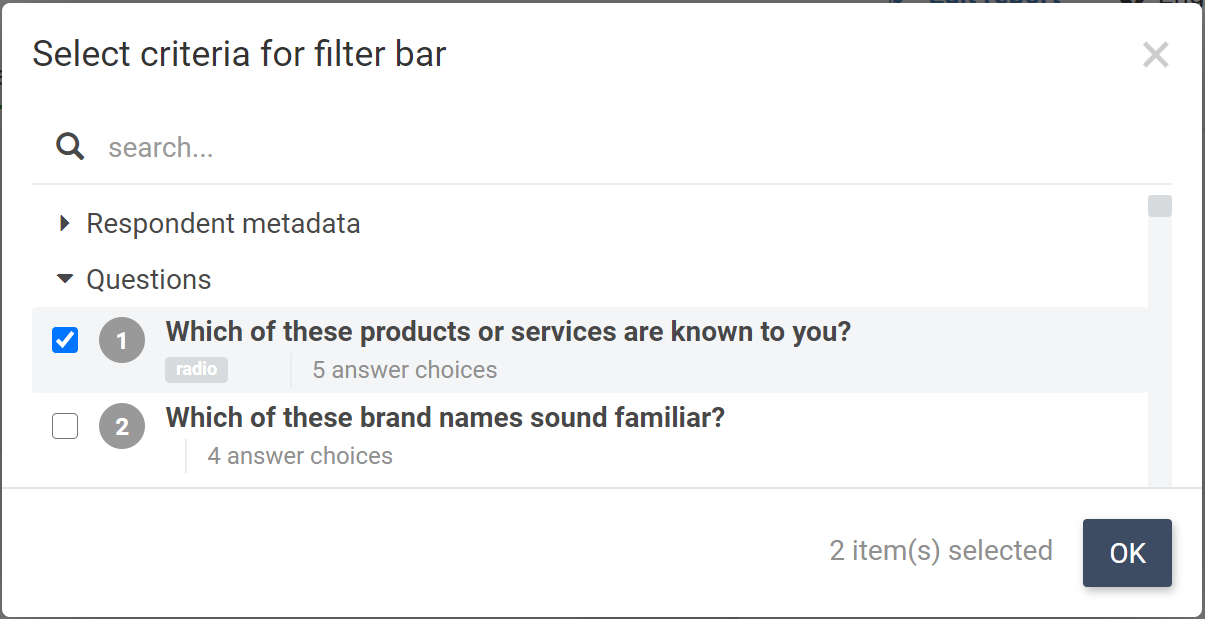 Select items to filter