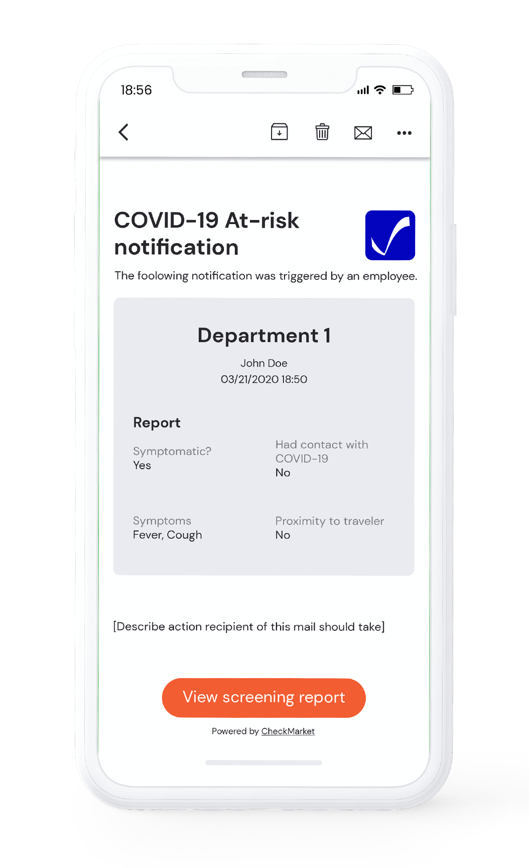 COVID-19 screening at-risk notification